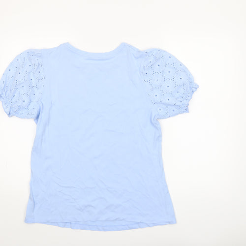Savida Women Blue Puff Sleeve Cotton T-Shirt Size 14