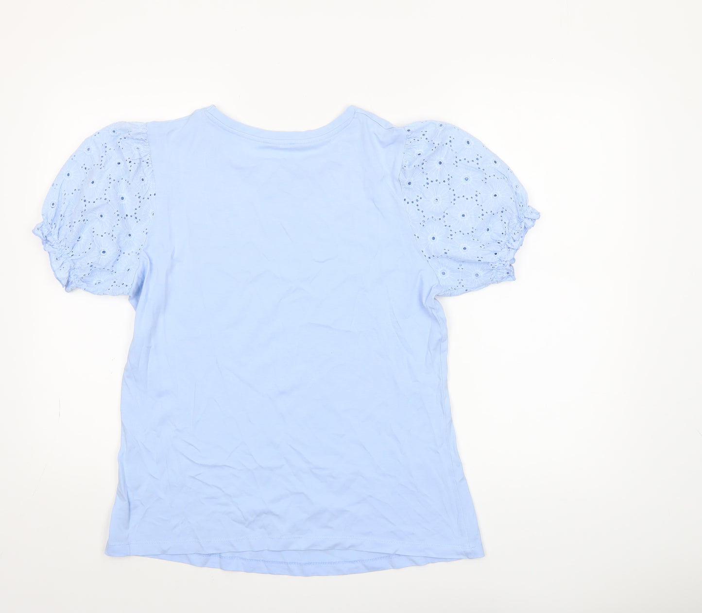 Savida Women Blue Puff Sleeve Cotton T-Shirt Size 14