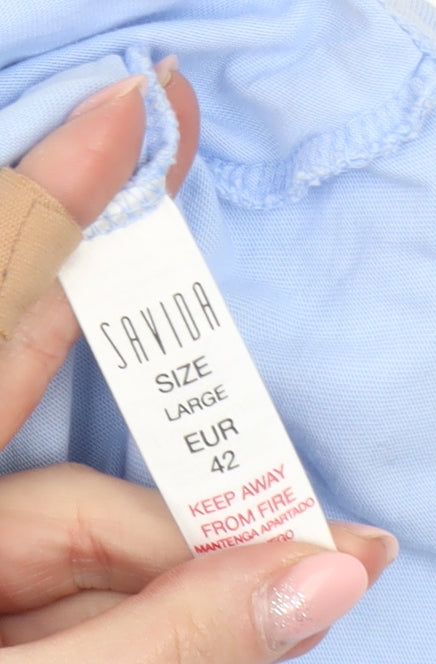 Savida Women Blue Puff Sleeve Cotton T-Shirt Size 14