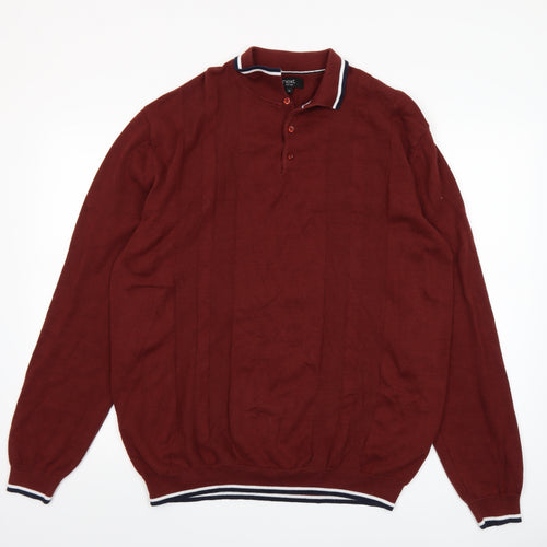Next Men’s Red Cotton Henley Jumper XL Long Sleeve Classic Knit