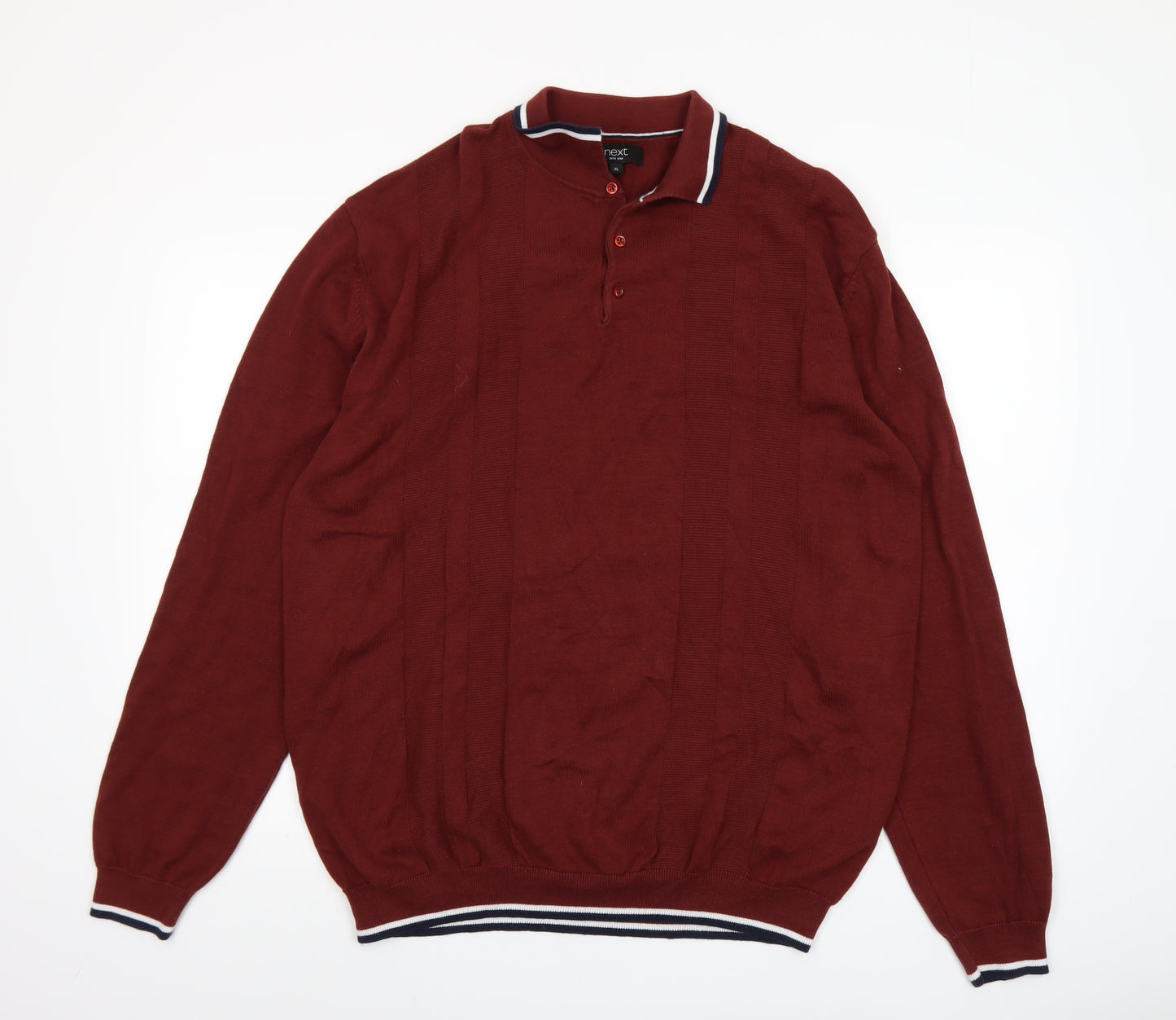 Next Men’s Red Cotton Henley Jumper XL Long Sleeve Classic Knit