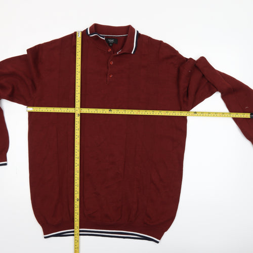 Next Men’s Red Cotton Henley Jumper XL Long Sleeve Classic Knit