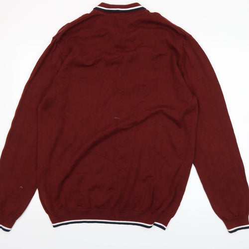 Next Men’s Red Cotton Henley Jumper XL Long Sleeve Classic Knit
