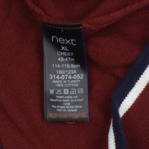 Next Men’s Red Cotton Henley Jumper XL Long Sleeve Classic Knit