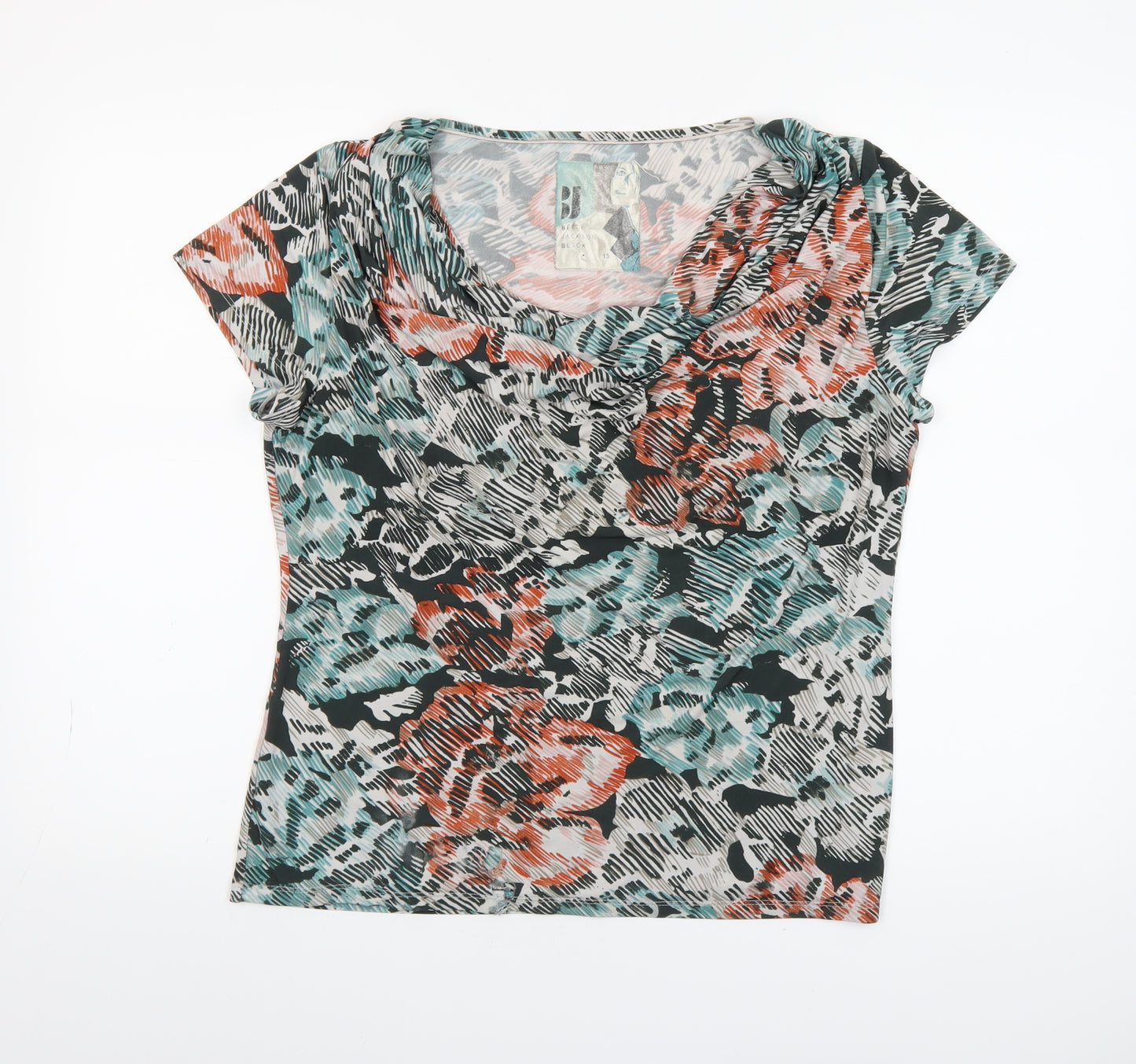 Betty Jackson Black Women's Multicoloured Floral Cowl Neck Top Size 16