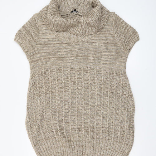 Savida Women Beige Cowl Neck Short Sleeve Cable Knit Jumper Size 16