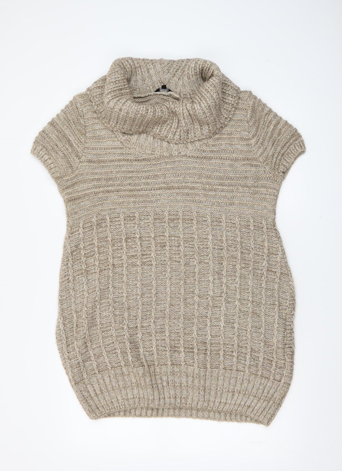 Savida Women Beige Cowl Neck Short Sleeve Cable Knit Jumper Size 16