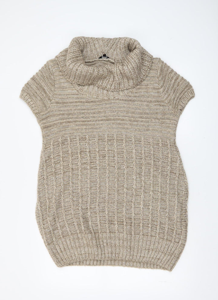 Savida Women Beige Cowl Neck Short Sleeve Cable Knit Jumper Size 16