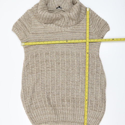 Savida Women Beige Cowl Neck Short Sleeve Cable Knit Jumper Size 16
