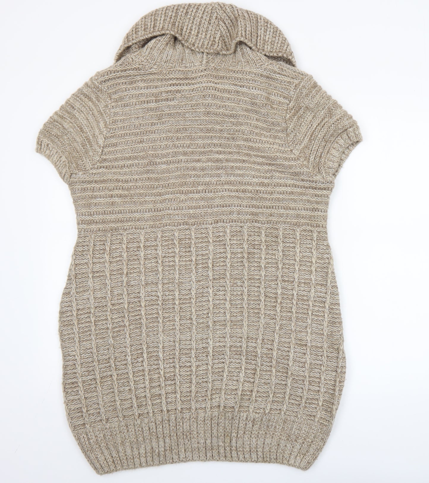 Savida Women Beige Cowl Neck Short Sleeve Cable Knit Jumper Size 16