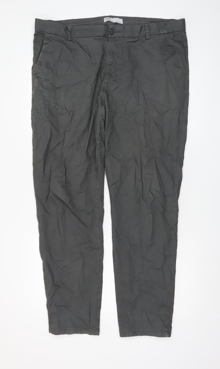 Denim Co. Men's Grey Slim Fit Chino Trousers 38W 32L Cotton Blend