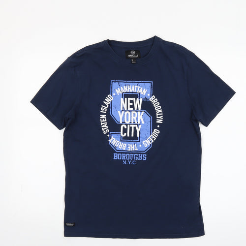 Marcello Mens Blue New York City Graphic Print Cotton T-Shirt Size S