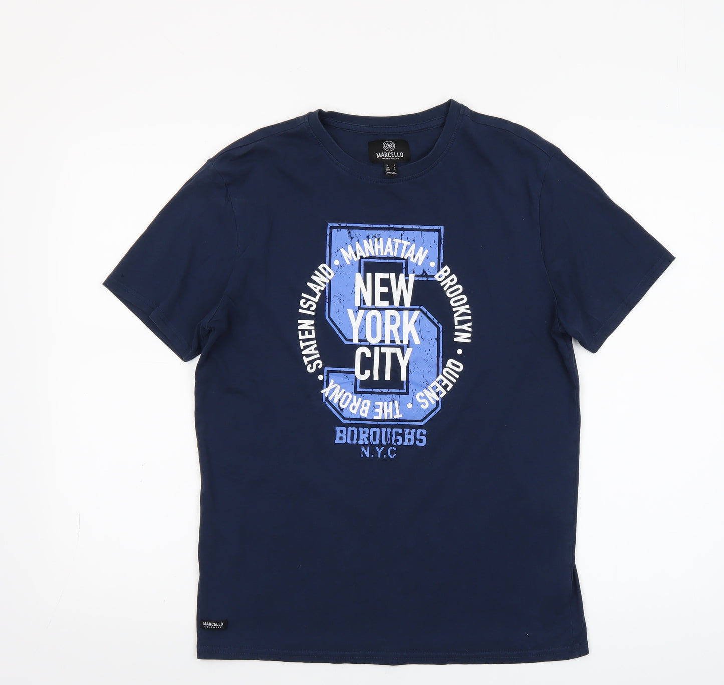 Marcello Mens Blue New York City Graphic Print Cotton T-Shirt Size S