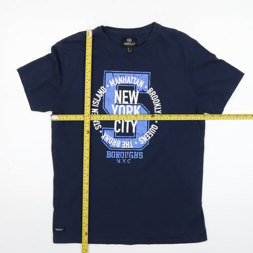 Marcello Mens Blue New York City Graphic Print Cotton T-Shirt Size S