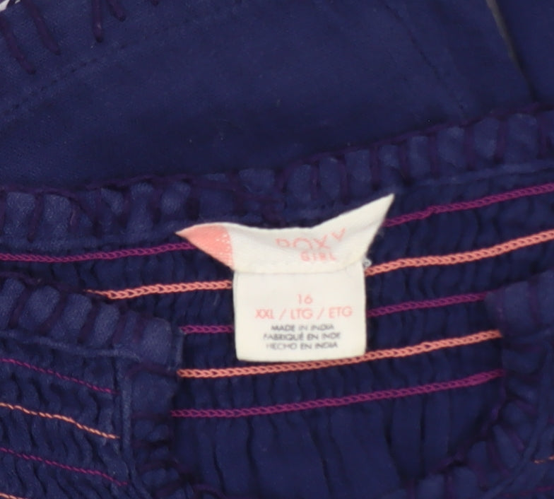 Roxy Girls Blue Cotton Long Sleeve Tunic Blouse Size 16 Years