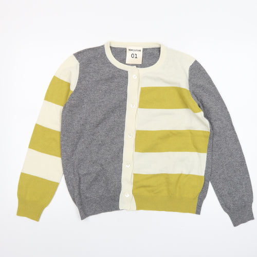 Semicouture Women's Grey & Yellow Striped Cardigan M Wool Blend