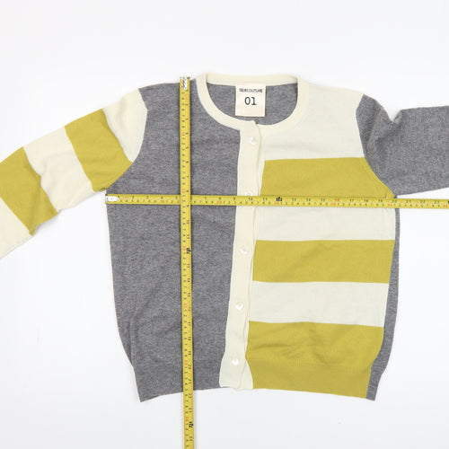Semicouture Women's Grey & Yellow Striped Cardigan M Wool Blend
