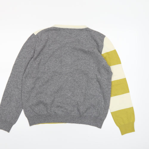 Semicouture Women's Grey & Yellow Striped Cardigan M Wool Blend