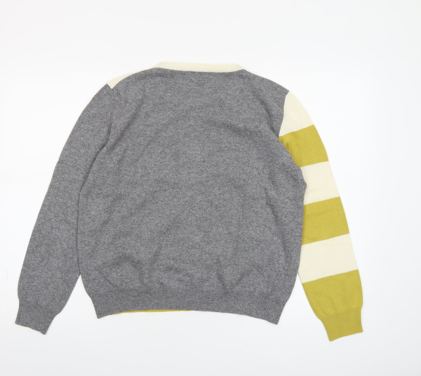 Semicouture Women's Grey & Yellow Striped Cardigan M Wool Blend