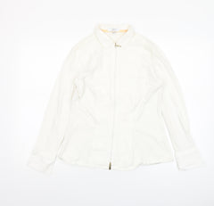 Tinta Women White Collared Zip Blouse Size 14 Cotton Stretch