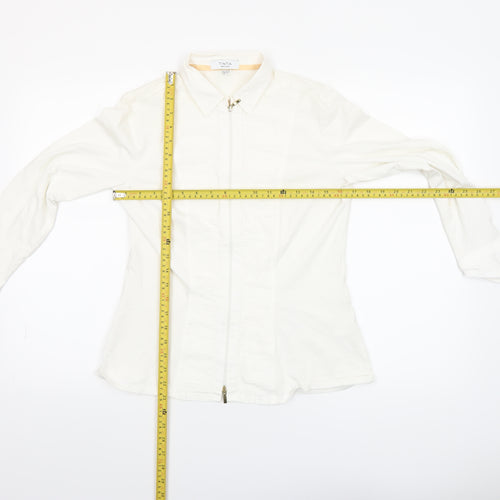 Tinta Women White Collared Zip Blouse Size 14 Cotton Stretch