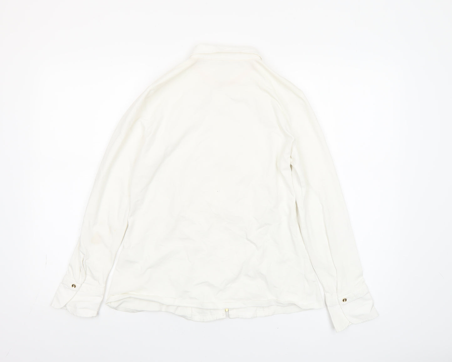 Tinta Women White Collared Zip Blouse Size 14 Cotton Stretch