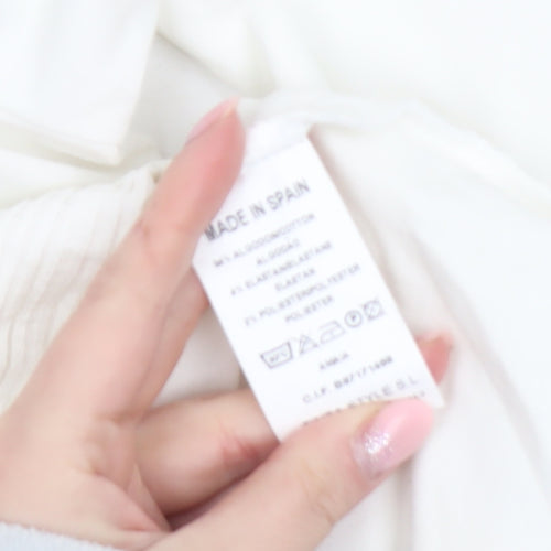 Tinta Women White Collared Zip Blouse Size 14 Cotton Stretch