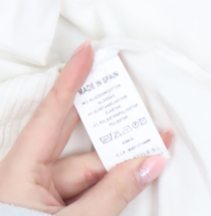 Tinta Women White Collared Zip Blouse Size 14 Cotton Stretch