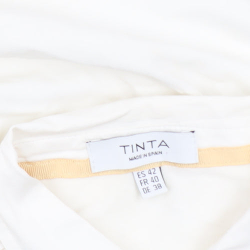 Tinta Women White Collared Zip Blouse Size 14 Cotton Stretch