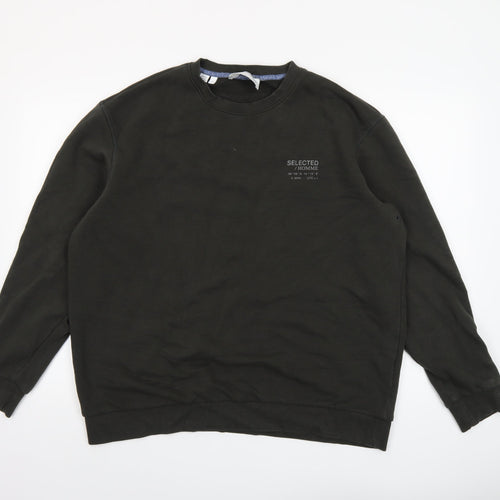 SELECTED HOMME Men's Black Crew Neck Sweatshirt Size L Classic Style