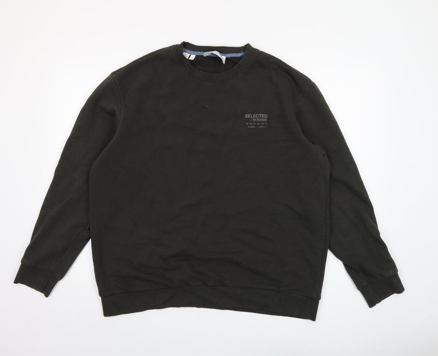SELECTED HOMME Men's Black Crew Neck Sweatshirt Size L Classic Style