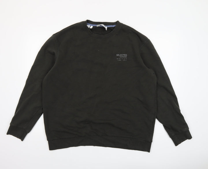 SELECTED HOMME Men's Black Crew Neck Sweatshirt Size L Classic Style