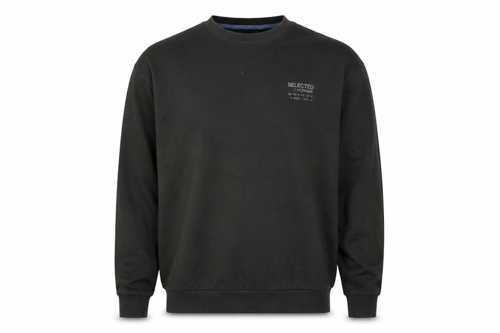 SELECTED HOMME Men's Black Crew Neck Sweatshirt Size L Classic Style