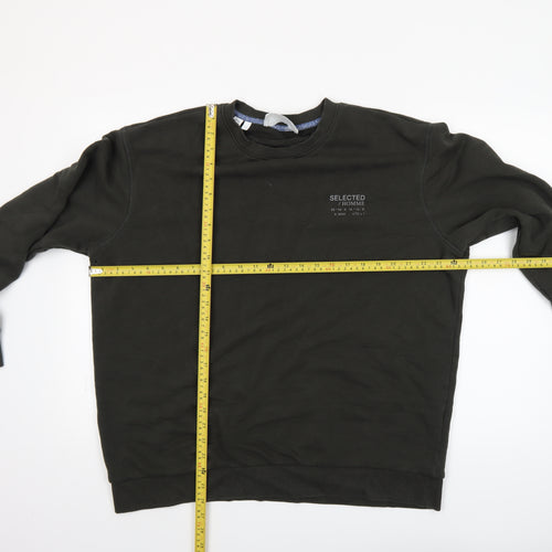 SELECTED HOMME Men's Black Crew Neck Sweatshirt Size L Classic Style