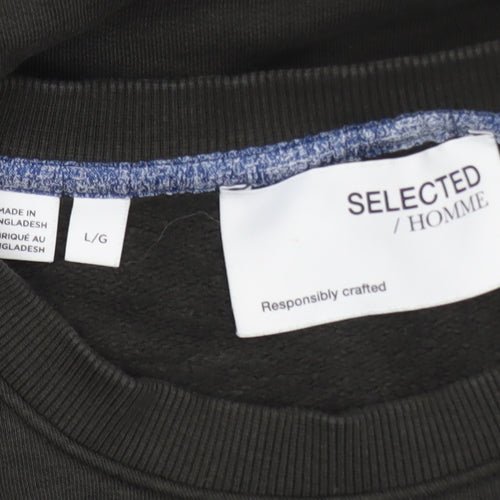 SELECTED HOMME Men's Black Crew Neck Sweatshirt Size L Classic Style