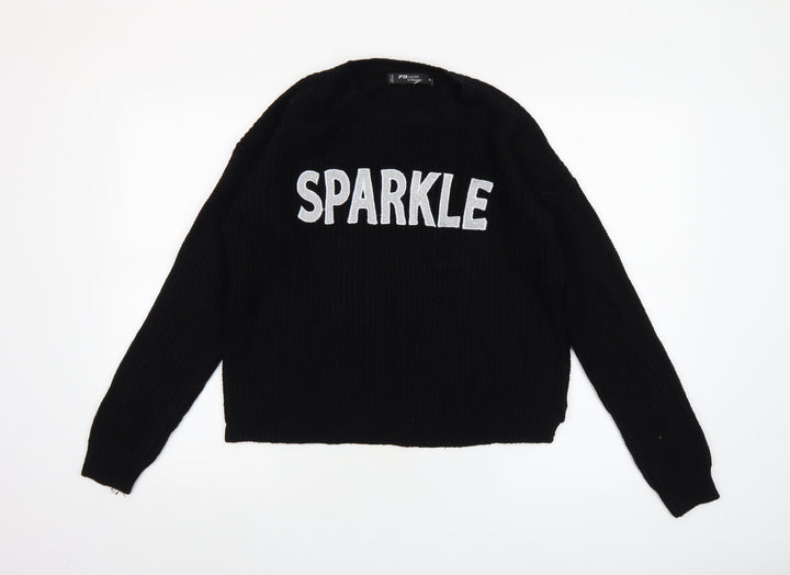 FB Sister Women’s Black 'Sparkle' Chunky Knit Pullover Jumper Size S