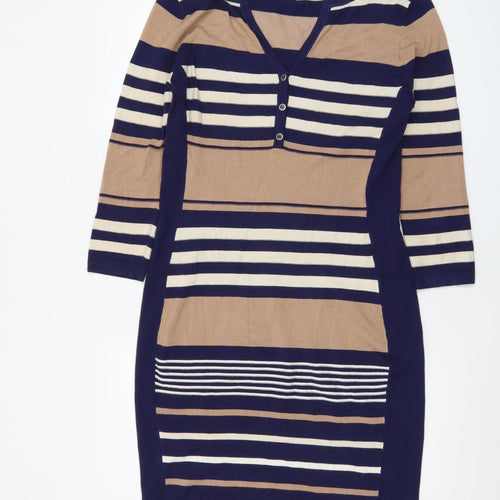 Phase Eight Women’s Blue Beige Striped Bodycon Knit Dress Size 10