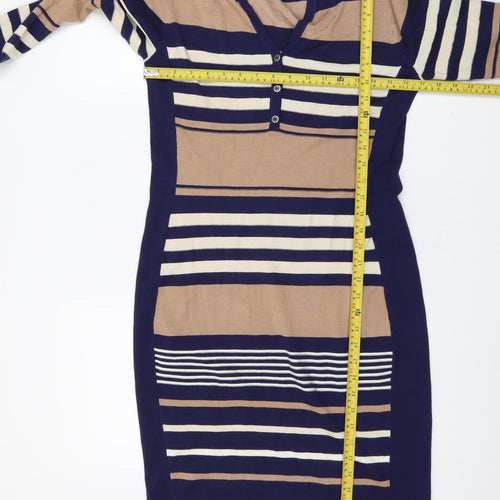 Phase Eight Women’s Blue Beige Striped Bodycon Knit Dress Size 10