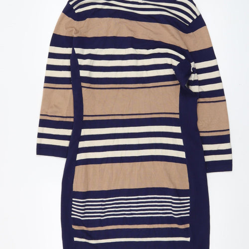 Phase Eight Women’s Blue Beige Striped Bodycon Knit Dress Size 10
