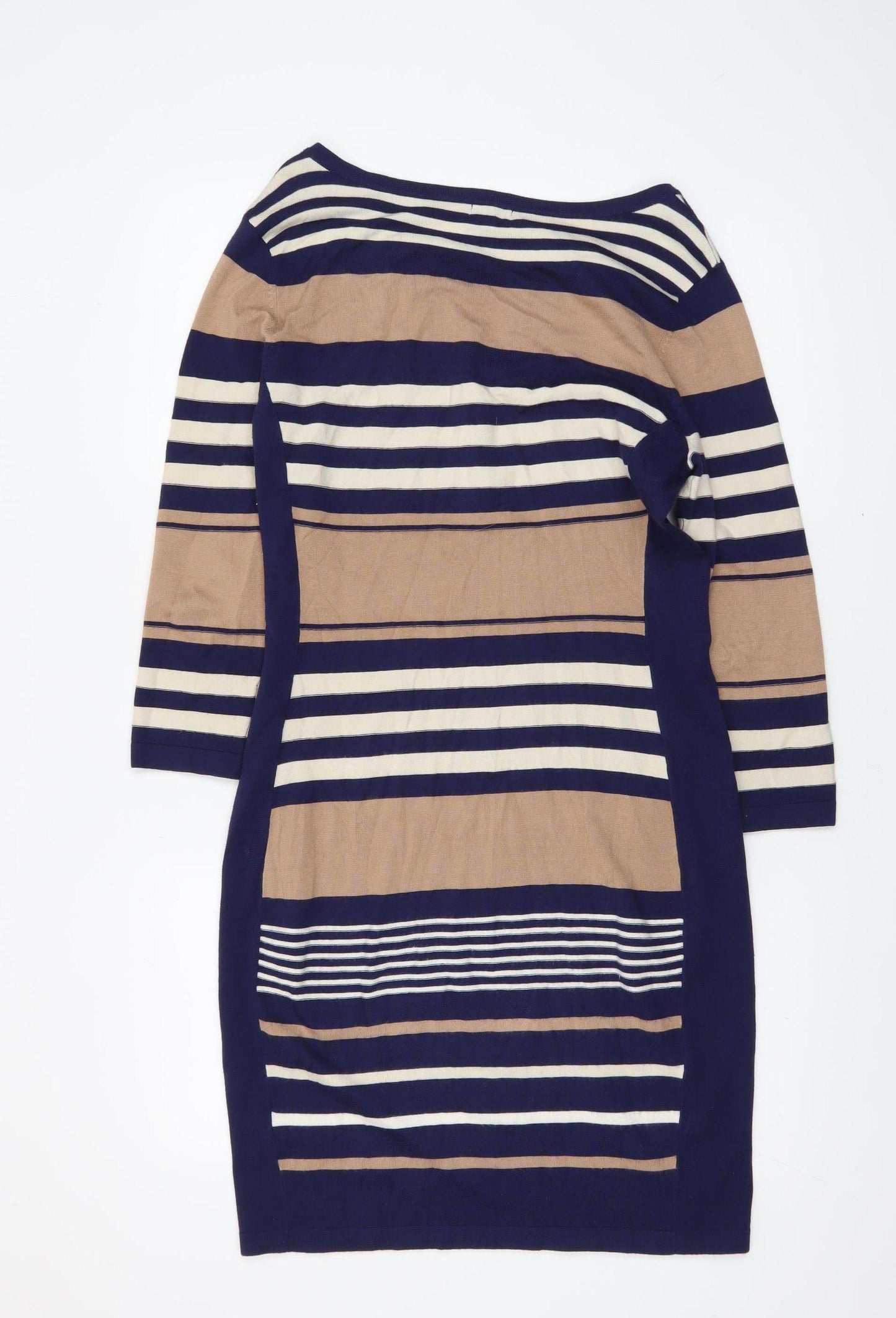 Phase Eight Women’s Blue Beige Striped Bodycon Knit Dress Size 10