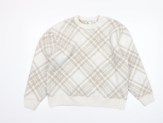 Hollister Women’s Beige Check Knit Pullover Jumper Size S