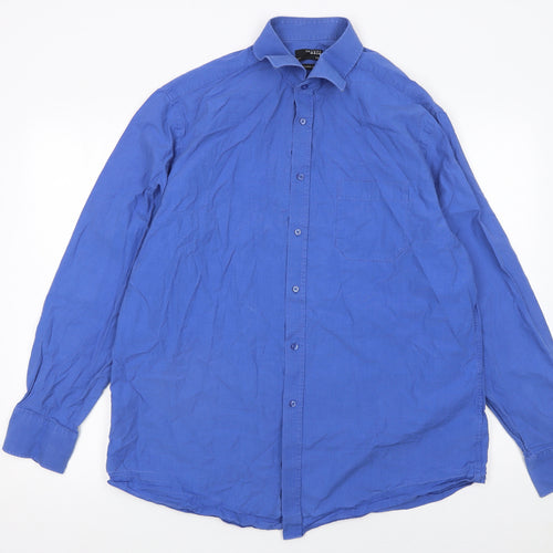 Thomas Nash Men's Blue 17in Classic Fit Long Sleeve Cotton Shirt