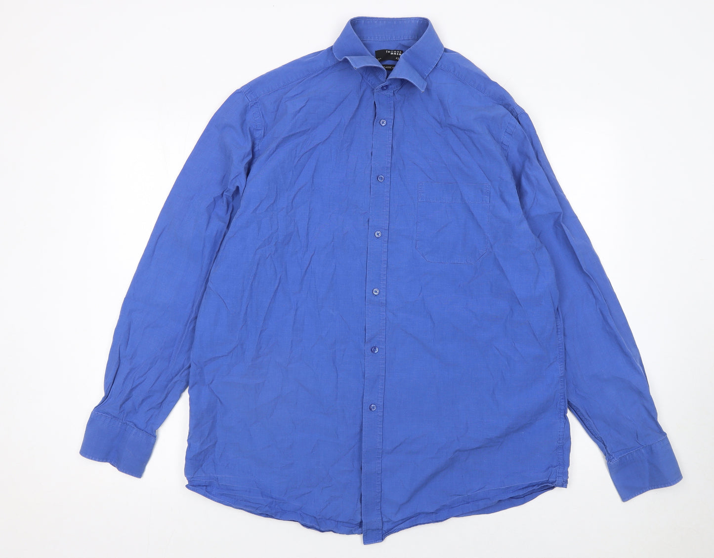 Thomas Nash Men's Blue 17in Classic Fit Long Sleeve Cotton Shirt