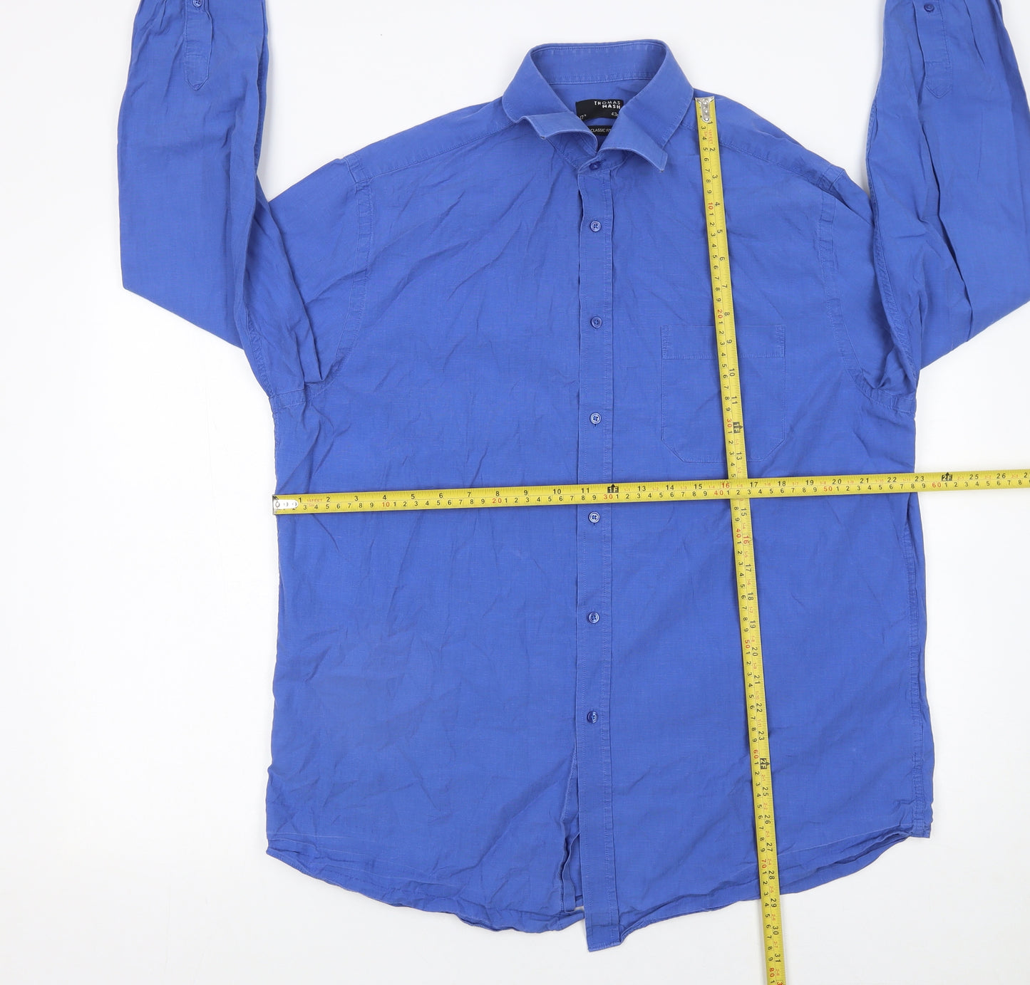 Thomas Nash Men's Blue 17in Classic Fit Long Sleeve Cotton Shirt