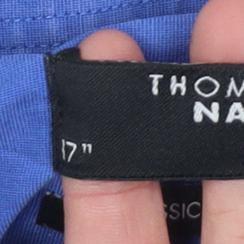 Thomas Nash Men's Blue 17in Classic Fit Long Sleeve Cotton Shirt