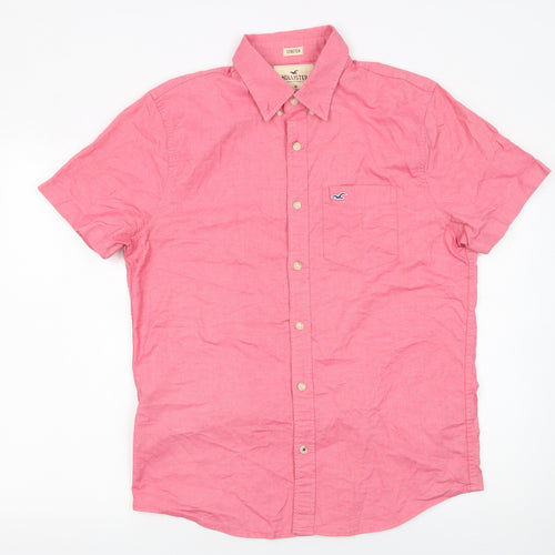 Hollister Men’s Pink Slim Fit Short Sleeve Button-Up Shirt Medium