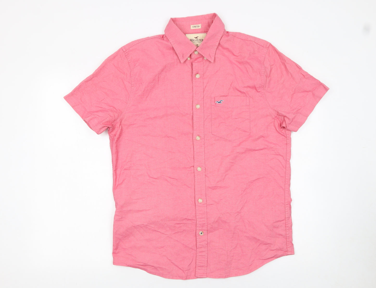 Hollister Men’s Pink Slim Fit Short Sleeve Button-Up Shirt Medium
