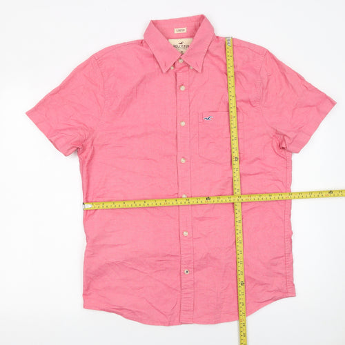Hollister Men’s Pink Slim Fit Short Sleeve Button-Up Shirt Medium