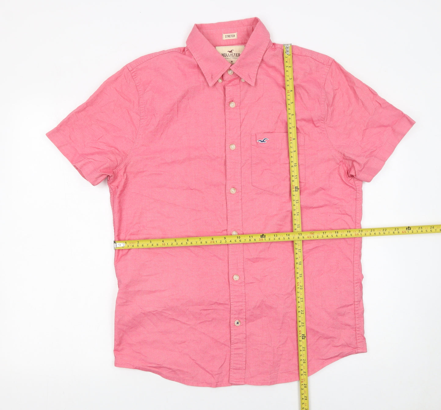 Hollister Men’s Pink Slim Fit Short Sleeve Button-Up Shirt Medium
