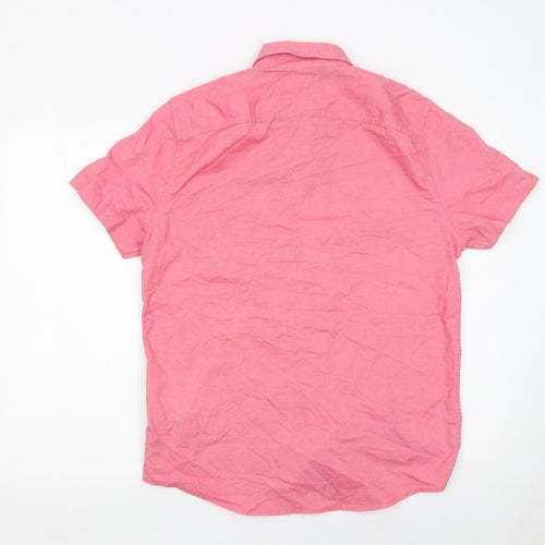 Hollister Men’s Pink Slim Fit Short Sleeve Button-Up Shirt Medium